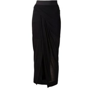 Krisa black asymmetrical knot slit maxi skirt sz L